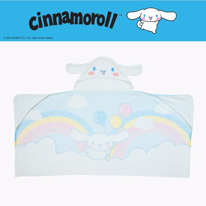 Sanrio Cinnamoroll Kids Super Soft Bath/Pool/Beach Soft Cotton Terry Hooded Towel Wrap, 24 in x 50 in, (Officially Licensed Product) by Franco