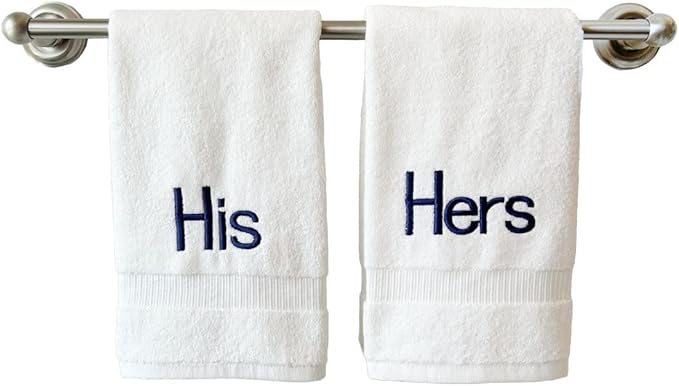 Navy Monogrammed Hand Towels for Bathroom - Luxury Hotel Quality Personalized Initial Decorative Embroidered Towel for Powder Room, Spa - GOTS Organic Certified - His and Hers