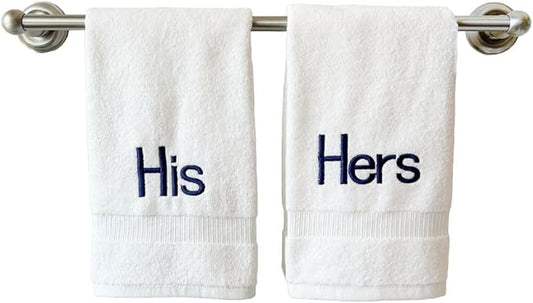 Navy Monogrammed Hand Towels for Bathroom - Luxury Hotel Quality Personalized Initial Decorative Embroidered Towel for Powder Room, Spa - GOTS Organic Certified - His and Hers