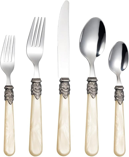 20 Pieces 18/10 Stainless Steel Elegant Silverware Set for 4,Vintage Flatware Set,Dishwasher Safe (20, Champagne)