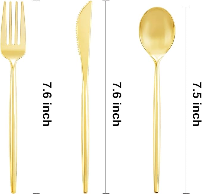 U-QE 180Pcs Gold Plastic Forks - 7.6 Inch Heavy Duty Plastic Forks, Heavyweight Gold Plastic Silverware Perfect For Parties & Weddings and Other Daily Events