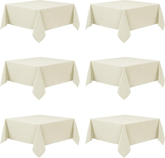 6-Pack Ivory Tablecloths for Square Tables, 70 x 70 Inches, Stain-Resistant Polyester Fabric for 3 Foot Tables - Washable Table Covers for Weddings, Banquets, Birthday Parties, Events