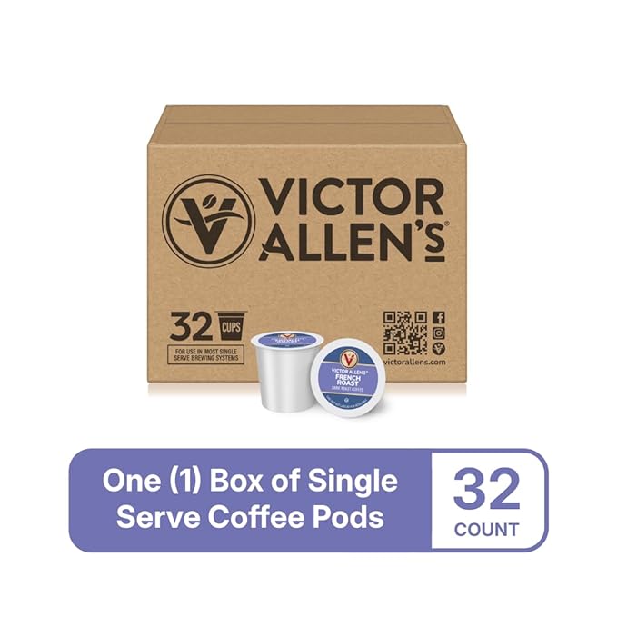 Victor Allen's Coffee French Roast, Dark Roast, 32 Count, Single Serve Coffee Pods for Keurig K-Cup Brewers