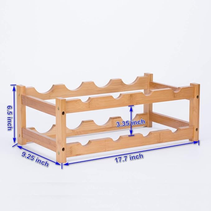 Bamboo Wine Rack - 2-Tier Countertop Display Shelf for 8 Bottles