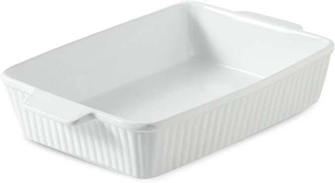 Hasense Casserole Dish, 9 x 13 Inches Ceramic Baking Dish, Extra Deep Lasagna Pans for Oven, Rectangular Bakeware with Handles, Wedding Housewarming Gifts, 15 x 9.2 x 3.1 Inches, White