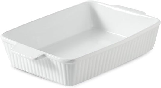 Hasense Casserole Dish, 9 x 13 Inches Ceramic Baking Dish, Extra Deep Lasagna Pans for Oven, Rectangular Bakeware with Handles, Wedding Housewarming Gifts, 15 x 9.2 x 3.1 Inches, White