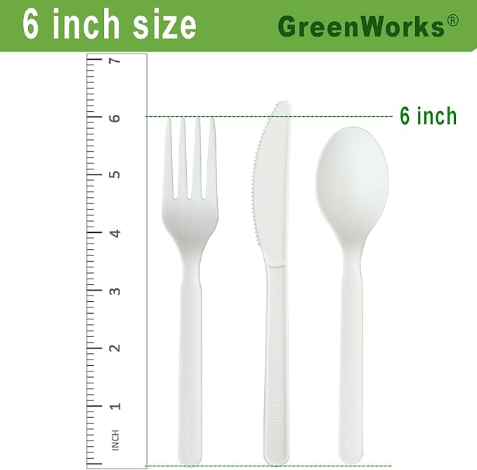GreenWorks 1000 Count 6" Compostable Forks, BPI Certified,Bulk Cutlery Utensils Fork