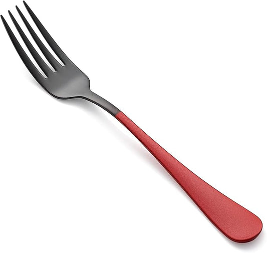 Black and Red Dinner Fork, 18/0 Red handle Stainless Steel Satin Finish 8.1-inch Silverware Flatware Fork Set, Set of 24, Dishwasher Safe