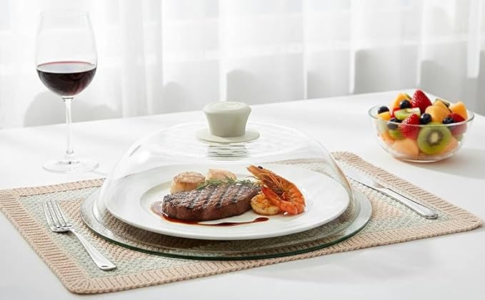 OEC Lighter Weight Tempered Glass Microwave Splatter Cover - 10 inch - Heat-Resistant & Impact-Resistant, Reinforced Glass Lid with Vent, Silicone Knob, Dishwasher Safe, 100% Food Grade - BPA Free