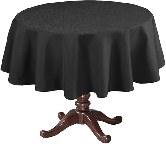 H.VERSAILTEX Linen Textured Table Cloths Round 70 Inch Premium Solid Tablecloth Spill-Proof Waterproof Table Cover for Dining Buffet Feature Extra Soft and Thick Fabric Wrinkle Free, Black