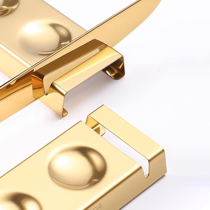 Cutlery Rests Stand for Chopsticks Spoon Knife Teaspoons Salad Fork Stainless Steel Flatware Tableware Rest Holder 6 PCS Dinner Table Settings (Gold, 14.5X4.5X1.5CM)