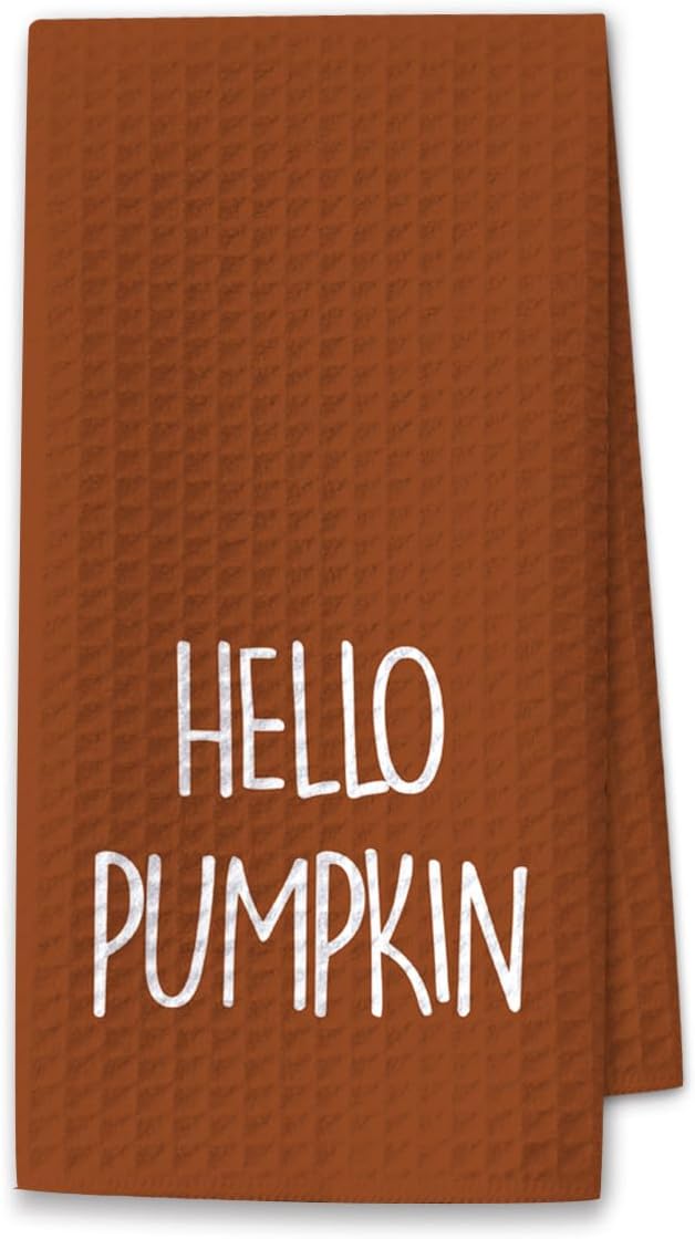 Hello Pumpkin Fall Kitchen Towels,16x23.5 Inch Microfiber Waffle Weave Halloween Kitchen Towels, Autumn Thanksgiving Decor, Seasonal Fall Decorations for Bathroom-C03