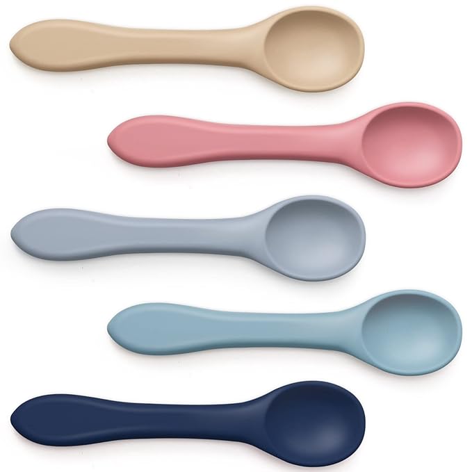 Aedida 5-Piece Silicone Baby Feeding Spoons, Infant Spoon Set Bendable Spoons for Toddlers Soft Tip Baby Training Spoon, First Stage Utensils Feeding Supplies