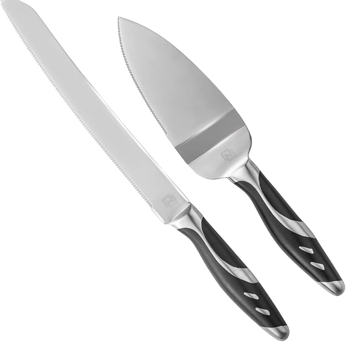 Cake Knife and Server Set, Cake Cutter and Pie Spatula, Cake Server and Knife Set of 2 with Non-Slip stainless steel, Cake Cutting Set for Wedding Cake, Birthdays, Anniversaries, and Parties
