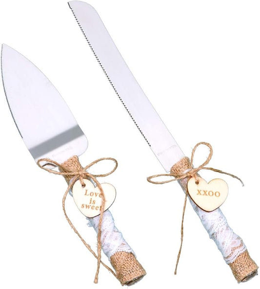 Rustic Love Sign Wedding Cake Knife and Server Set,Pizza Pie Cake Knife Serveing,Rustic Wedding Cake Knife Set for Partys Weddings Birthdays Anniversaries (love and XO)