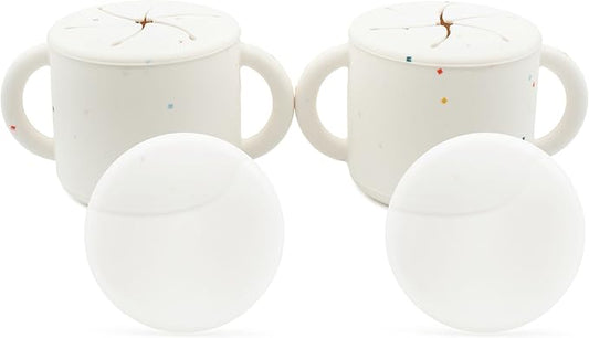 WeeSprout Snack Containers, Food Grade Silicone Cups, Spill-Proof Tops For Toddlers and Babies, Premium Hard Plastic Travel Lids, Dishwasher Safe, Set of 2 Snack Catchers