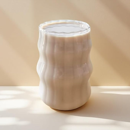 Ribbed Glass Cup 18 Oz Vintage Drinking Glassware Creative Ripple Glasses for Iced Coffee Juice Beverage Milk Cocktail Cute Wavy Glass Cups