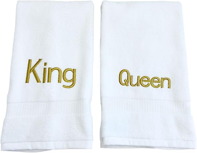 Gold Monogrammed Hand Towels for Bathroom - Luxury Hotel Quality Personalized Initial Decorative Embroidered Towel for Powder Room, Spa - GOTS Organic Certified - King and Queen