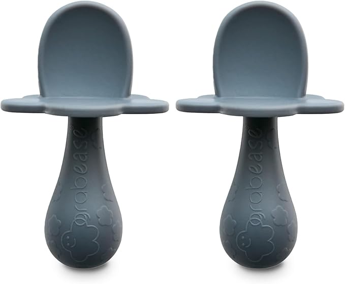 Grabease Baby Spoon - Silicone Feeding Spoons 2-Pack Gray - Soft Utensils for Babies & Toddlers - Dishwasher-Safe, Easy-Grip