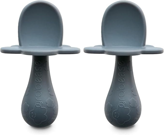 Grabease Baby Spoon - Silicone Feeding Spoons 2-Pack Gray - Soft Utensils for Babies & Toddlers - Dishwasher-Safe, Easy-Grip