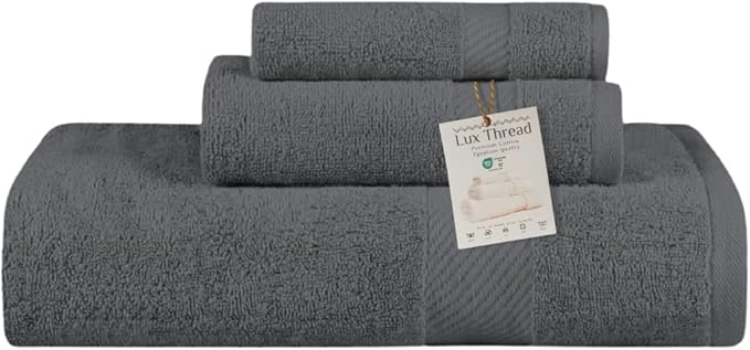 Egyptian Cotton Towel Set - 3 Piece | Ultra Soft 100% 600 GSM Towels | 1 Bath, 1 Hand, 1 Washcloth | Quick Dry, Durable for Bathroom, Home, Spa, Gym | Premium Towel Set (Dark Gray)
