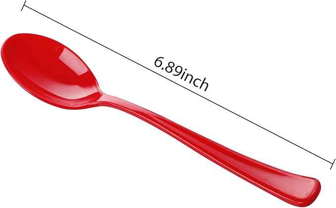 WDF 100 Pack Christmas Plastic Spoons - 6.9 Inch Heavy Duty Red Disposable Plastic Spoons, Modern Red Disposable Spoons Perfect for Christmas