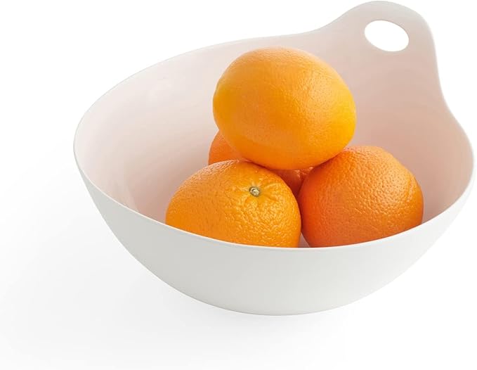 Nambe Portables 11" Round Serving Bowl - White Stoneware with Open Handle for Easy Serving & Carrying, Stackable Modern Tableware for Dining, Entertaining, Kitchen Storage, Stylish Home Accessory