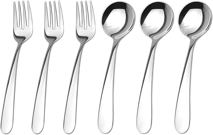 Stainless Steel kids Silverware Set-6 pieces-Kids Forks and Spoons-Mirror Polished-Toddler silverwares Back to school lunch supplies