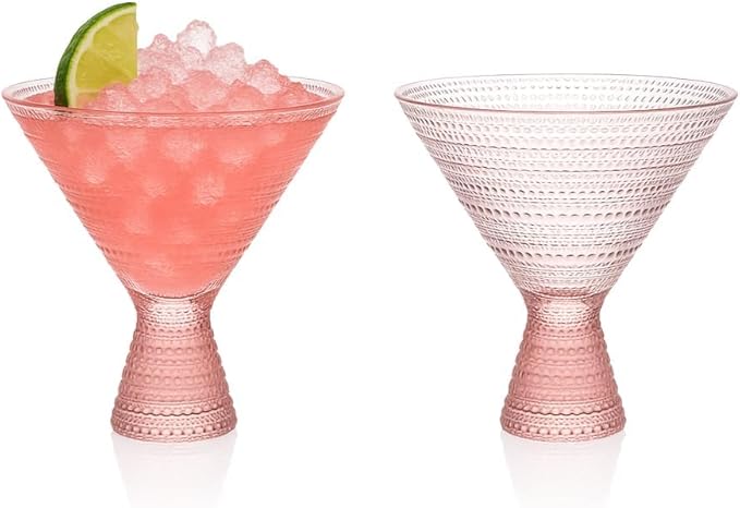 LEMONSODA Hobnail Pink/Clear Martini Glasses Vintage Cocktail Glasses (9oz) for Martini, Cocktail, Margarita, Cosmopolitan, Manhattan (2229)(Pink, Set of 24)