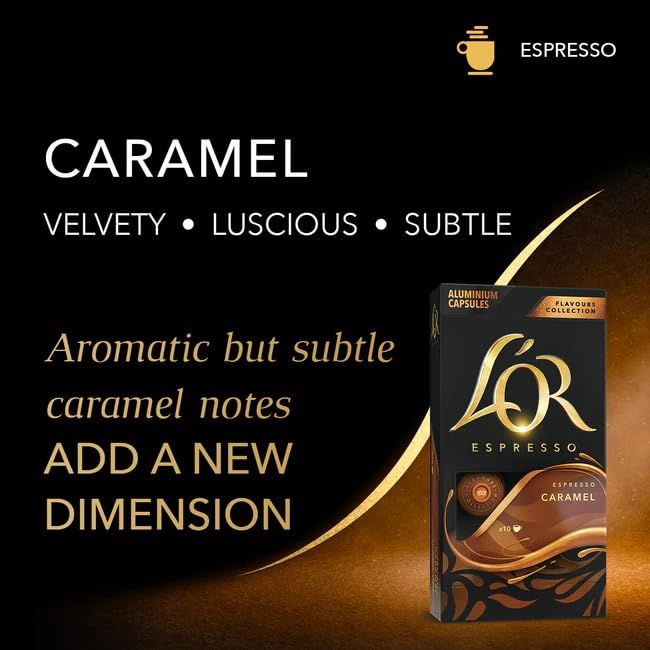 L'OR Espresso Capsules, 10 Count Caramel, Single-Serve Aluminum Coffee Capsules Compatible with the L'OR BARISTA System & *Nespresso Original Machines, 10 Count (Pack of 1)