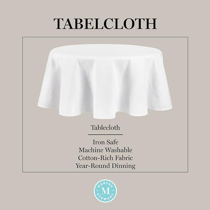 Martha Stewart Honeycomb Modern Farmhouse Tablecloth, White, 70" Round