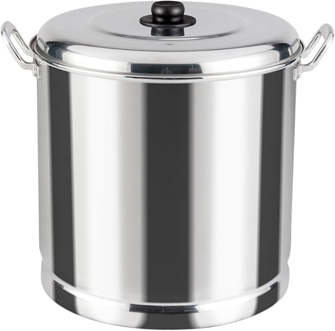 Vasconia 32-Quart Steamer Pot (Aluminum) with Tray & Aluminum Lid for Most Stoves (Hand-Wash only) Large Stock Pot for Tamales, Steaming, Boiling & Frying - Makes Seafood, Pasta, Veggies & More