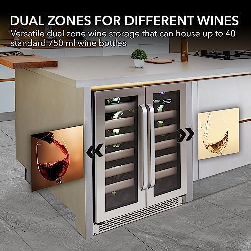 Whynter BWR-401DS Elite 40-Bottle Seamless Stainless Steel Door Dual Zone Built-in Wine Refrigerator