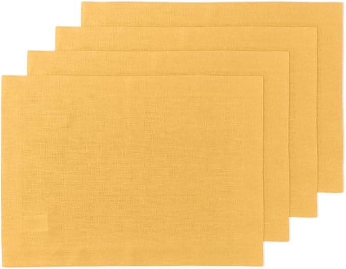 Solino Home Linen Placemats Set of 4 - Mustard Yellow Placemats 14 x 19 Inch - 100% Pure Linen Table Place Mats - Fete