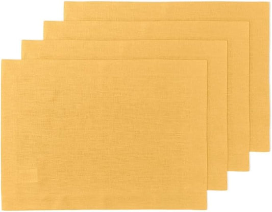 Solino Home Linen Placemats Set of 4 - Mustard Yellow Placemats 14 x 19 Inch - 100% Pure Linen Table Place Mats - Fete