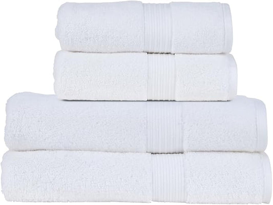 Christy Supreme Hygro 4 Piece Towel Set | White | 100% Luxury Supima Cotton | Ultra Soft | Super Absorbent | 650GSM | 2 Bath Towels 2 Hand Towels