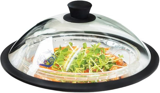 OEC Vented Splatter Guard Microwave Glass Cover for Food with Easy-Grip Handle, 11.7 inch Diameter, 100% Food Grade Tempered Glass & BPA Free Silicone Rim with Steam Vent, Dishwasher Safe