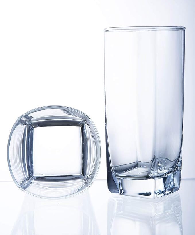 Everyday Drinking Glasses Set of 8 Drinkware Kitchen Glasses for Cocktail, Iced Coffee, Beer, Ice Tea, Wine, Whiskey, Water, 4 Tall Highball Glass Cups & 4 Short Old Fashioned.