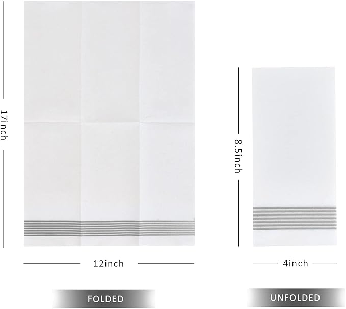 LITOPAK 300 Pack Disposable Guest Towels, Disposable Hand Towels for Bathroom, Paper Dinner Napkins for the Kitchen, Soft, Party Napkins, and Wedding Napkins(Silver)