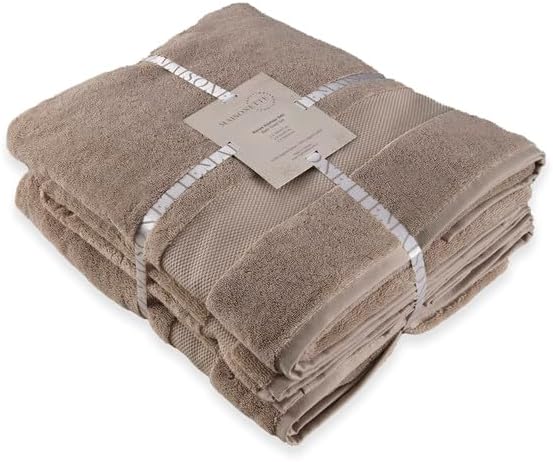 Maisonette Elegance 100% Organic Cotton Turkish Bathroom Towels Set, Ideal Quick Dry Luxury Washcloths, Hand & Large Bath Towels for Shower (6 Pack), Light Brown (Dune)