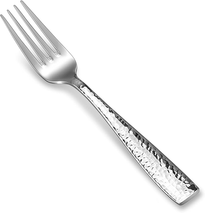 KEAWELL Premium 4-Piece 7.6" Louis Hammered Salad Fork Set, 18/10 Stainless Steel, Squared Edge with Smooth Rounded Edges for Comfort, Dishwasher Safe (4, 7.6" Salad Fork)