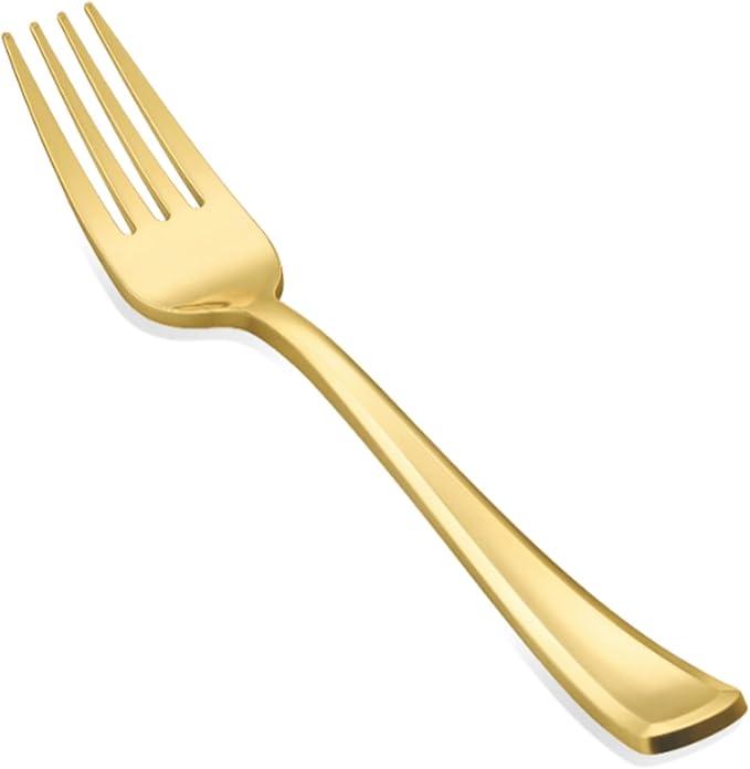 N9R 72PCS Gold Plastic Forks, Solid, Durable and Heavy Duty Plastic Forks, Perfect Utensils for Parties, Thanksgiving, Christmas and Daily Use
