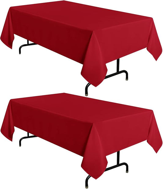 sancua 2 Pack Red Tablecloth 60 x 120 Inch, Rectangle 8 Feet Table Cloth - Stain and Wrinkle Resistant Washable Polyester Table Cover for Dining Tables, Buffet Parties and Camping