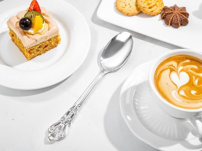 30PCS Silver Plastic Spoons - Silver Spoons Disposable - 8.1 Inch Heavy Duty Plastic Silverware - Heavyweight Elegant Disposable Utensils for Catering, Parties, Dinners, Weddings