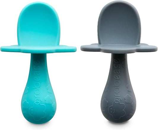 Grabease Baby Spoon - Silicone Feeding Spoons 2-Pack Teal & Gray - Soft Utensils for Babies & Toddlers - Dishwasher-Safe, Easy-Grip