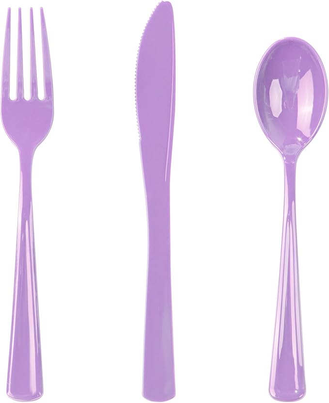 WDF 160 Piece Purple Plastic Silverware - Heavy Duty Purple Silverware Includes 80 Forks, 40 Spoons, 40 Knives, Lavender Plastic Utensils Perfect for Wedding, Party