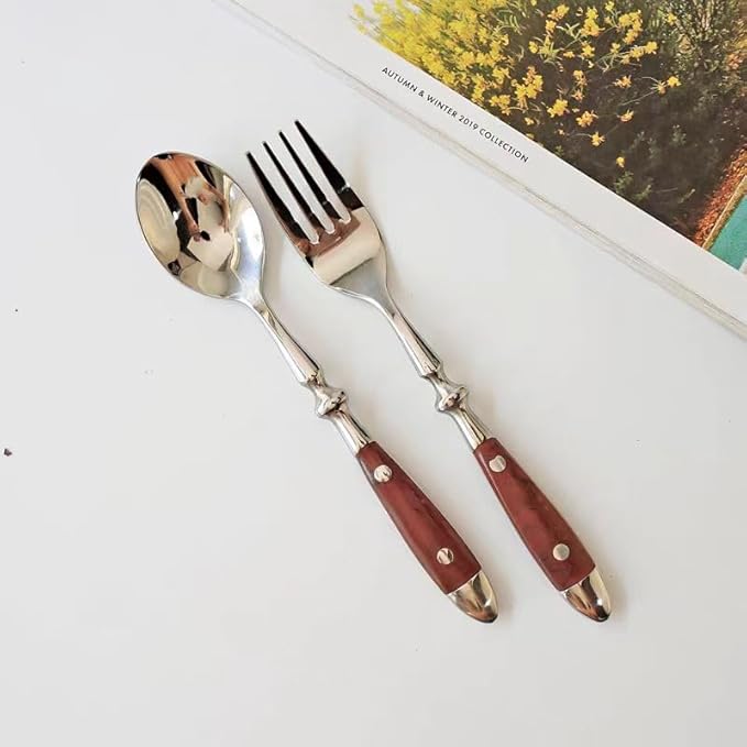 20-Piece Silverware Set Service for 4 with Two Rivets, Vintage Flatware Set, Stainless Steel Cutlery Set with Wood Grain Bakelite Handle,Dishwasher Safe, Light Brown Color
