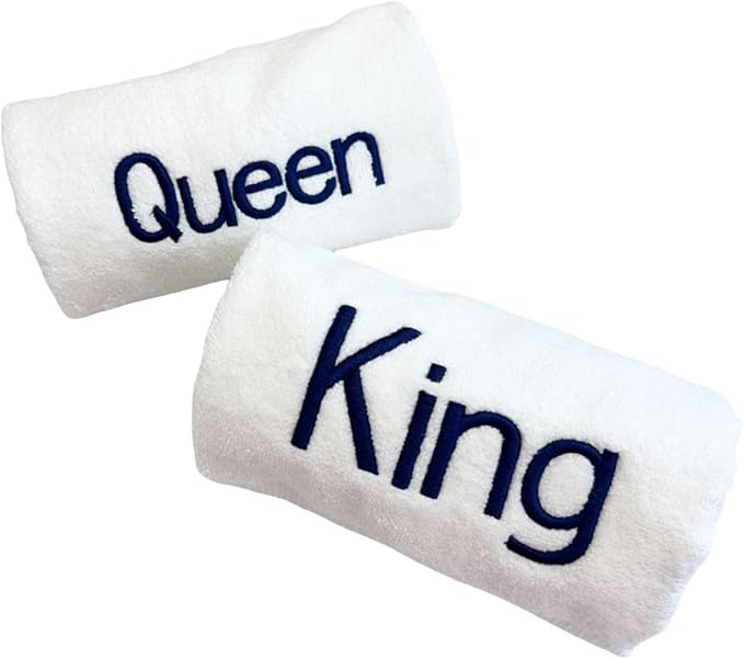 Navy Monogrammed Hand Towels for Bathroom - Luxury Hotel Quality Personalized Initial Decorative Embroidered Towel for Powder Room, Spa - GOTS Organic Certified - King and Queen
