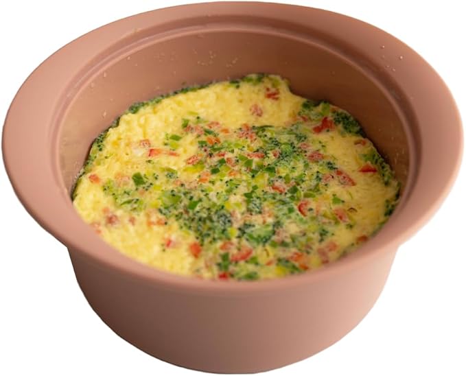 Microwave Silicone Steamer for Baby Food, Made In Korea, Oven & Dishwasher Safe to 482°F, Easy Clean, Microwave Pot with Handle & Lid, 100% Food Grade Steamer Bowl (Terracotta Rose, 550ml + 800ml set)