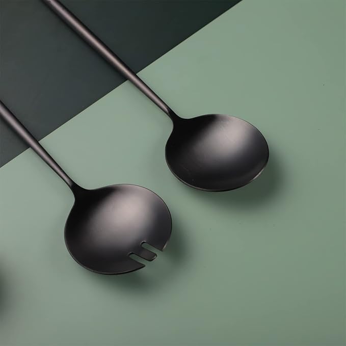 Salad Servers,Spoon and Fork Set 11.41 inch,18/10 Stainless Steel Salad Serving Titanium Plating (Black)